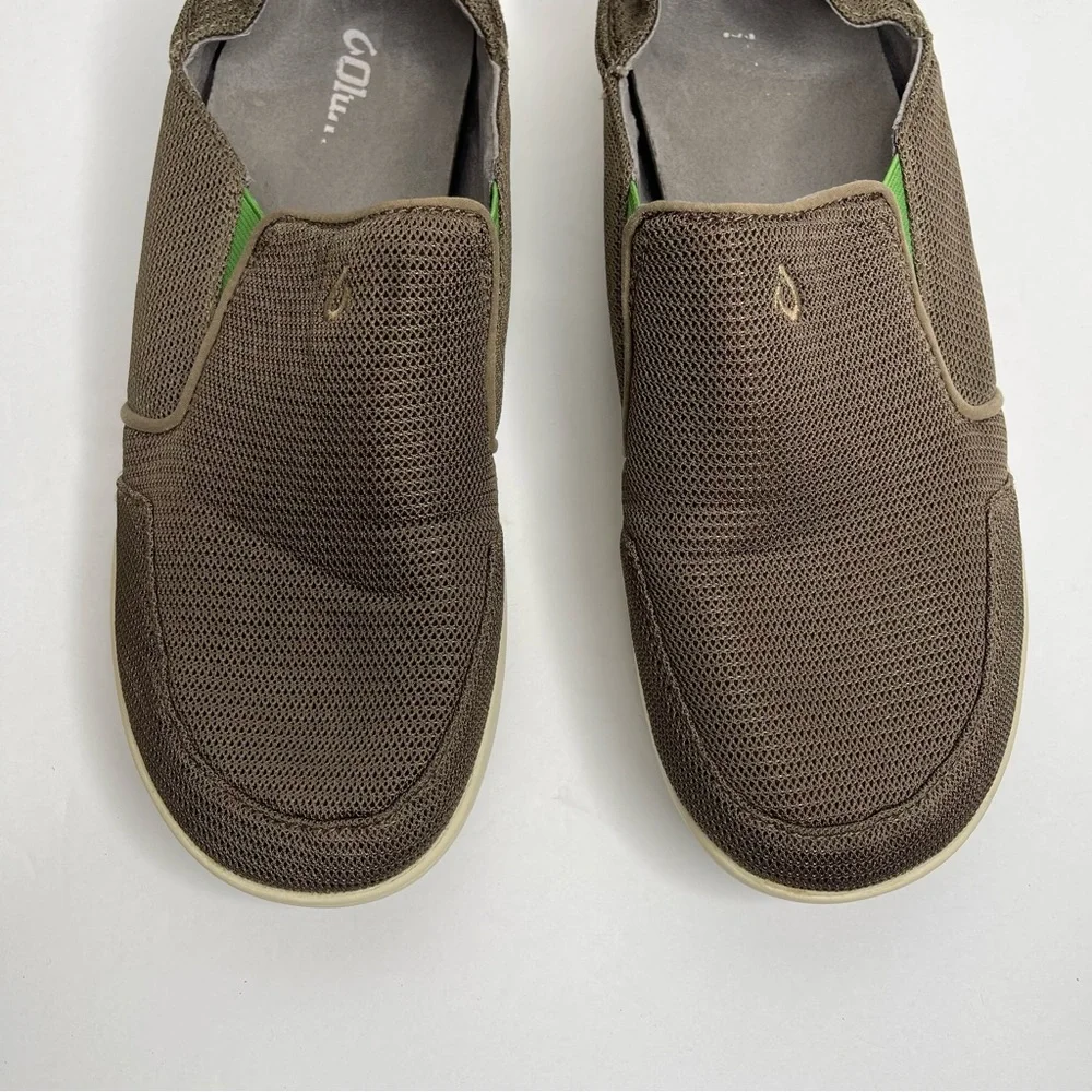 OluKai Nohea Mesh Men's Slip On Casual Loafer Shoes Size 11 Gray Brown/Green